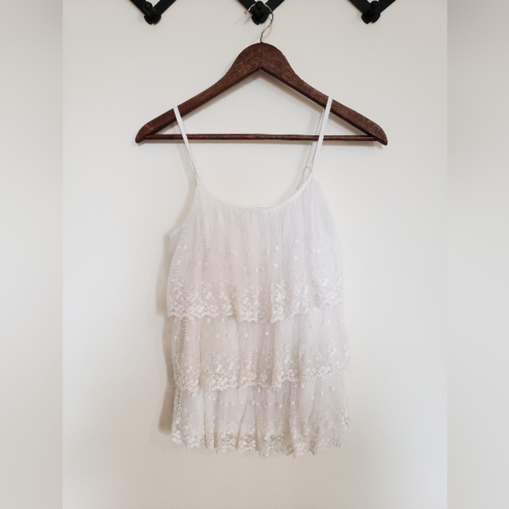 White, lace tank top.